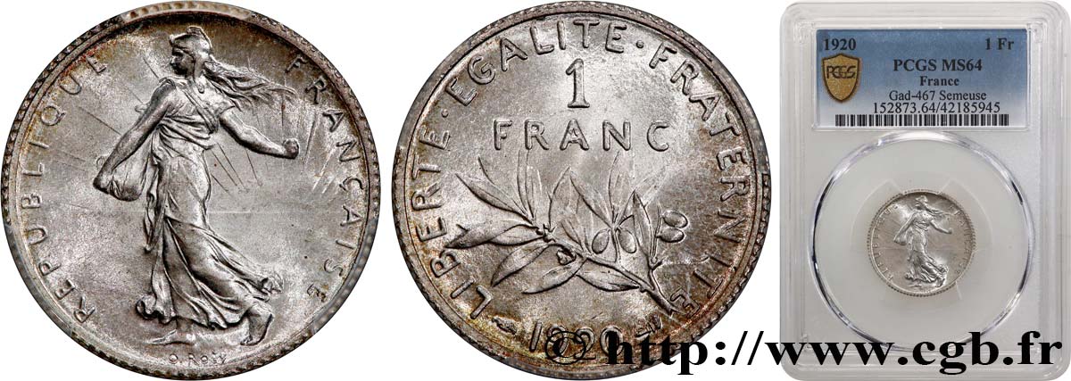 1 franc Semeuse 1920 Paris F.217/26 fST64 PCGS