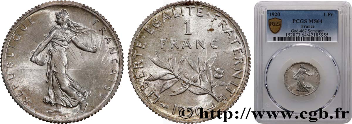 1 franc Semeuse 1920 Paris F.217/26 SPL64 PCGS