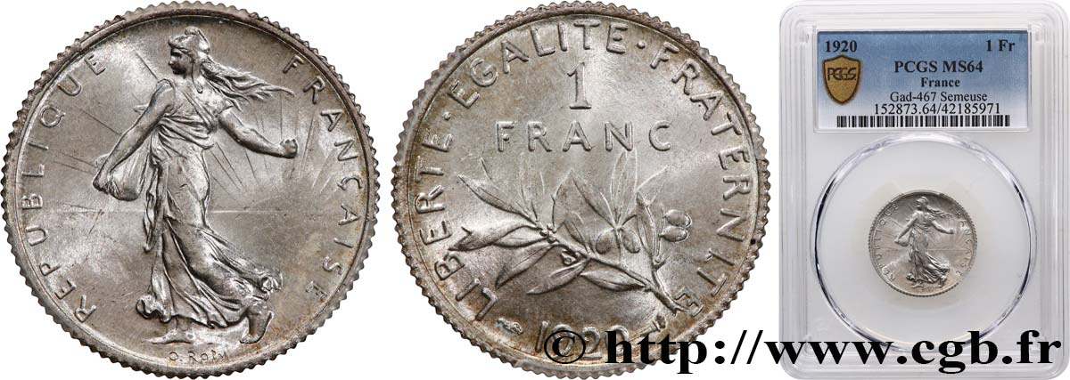1 franc Semeuse 1920 Paris F.217/26 fST64 PCGS
