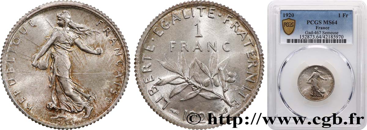 1 franc Semeuse 1920 Paris F.217/26 SC64 PCGS