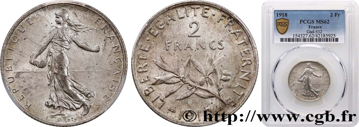 2 francs Semeuse 1918  F.266/20 SPL62 PCGS
