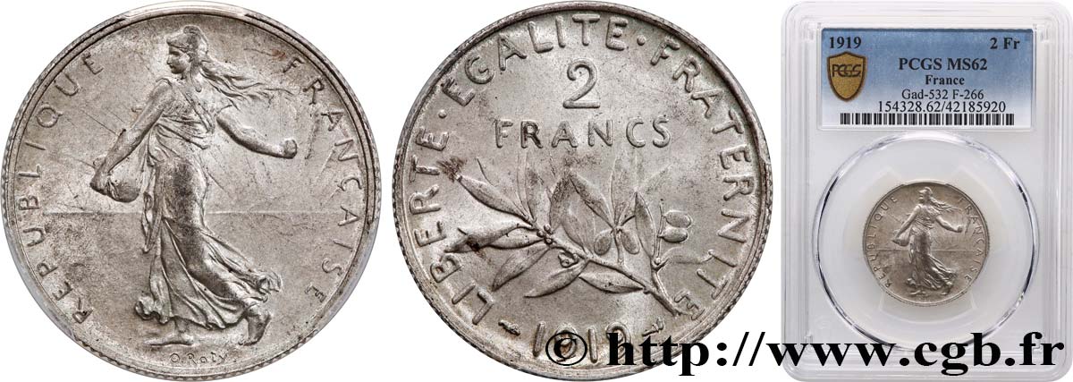 2 francs Semeuse 1919  F.266/21 SUP62 PCGS