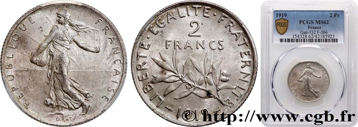 2 francs Semeuse 1919  F.266/21 SUP62 PCGS