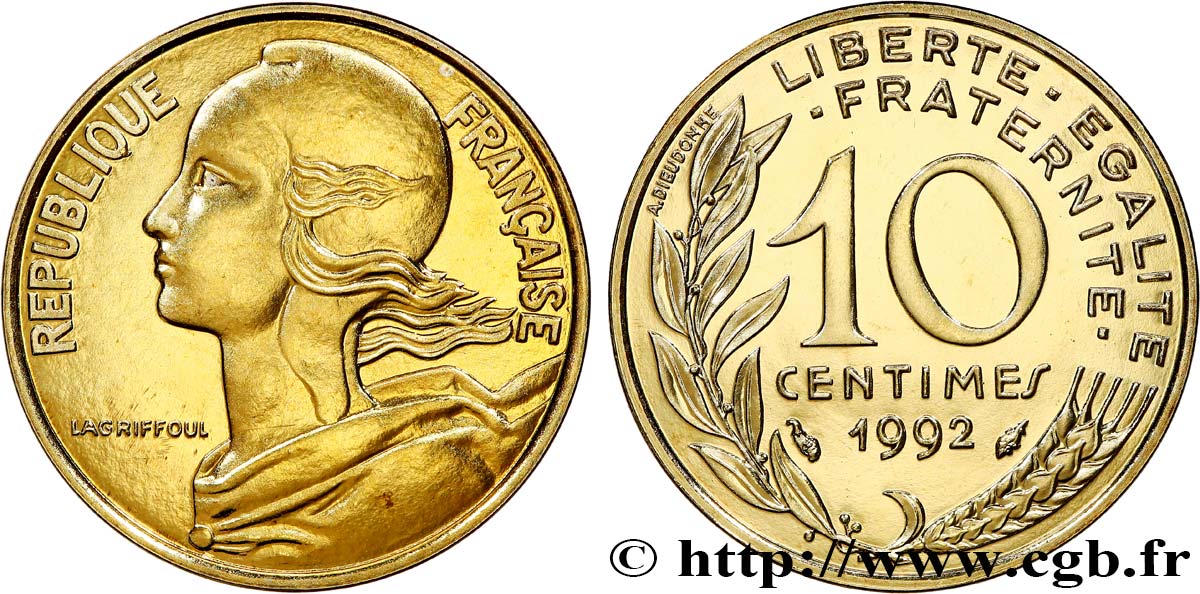 10 centimes Marianne, Brillant Universel, Frappe Médaille 1992 Pessac F.144/34 ST 