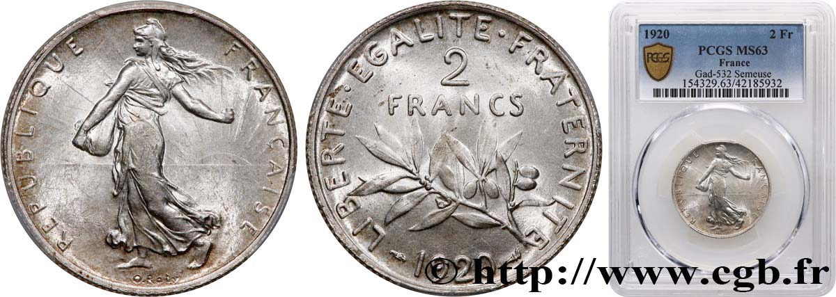 2 francs Semeuse 1920  F.266/22 SPL63 PCGS