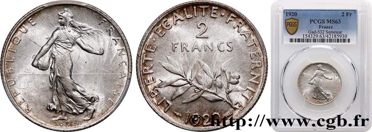 2 francs Semeuse 1920  F.266/22 SC63 PCGS