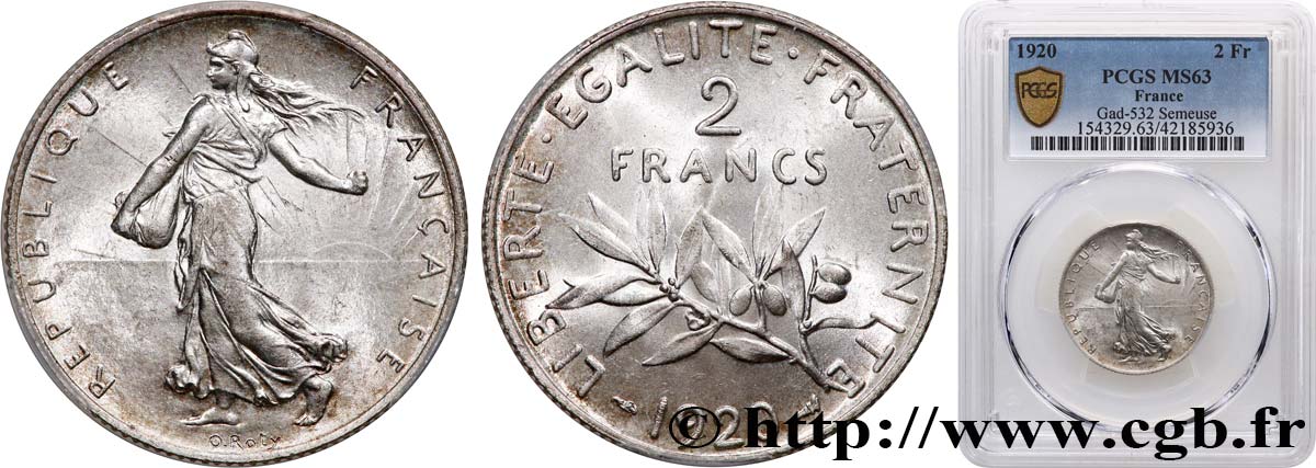 2 francs Semeuse 1920  F.266/22 SC63 PCGS