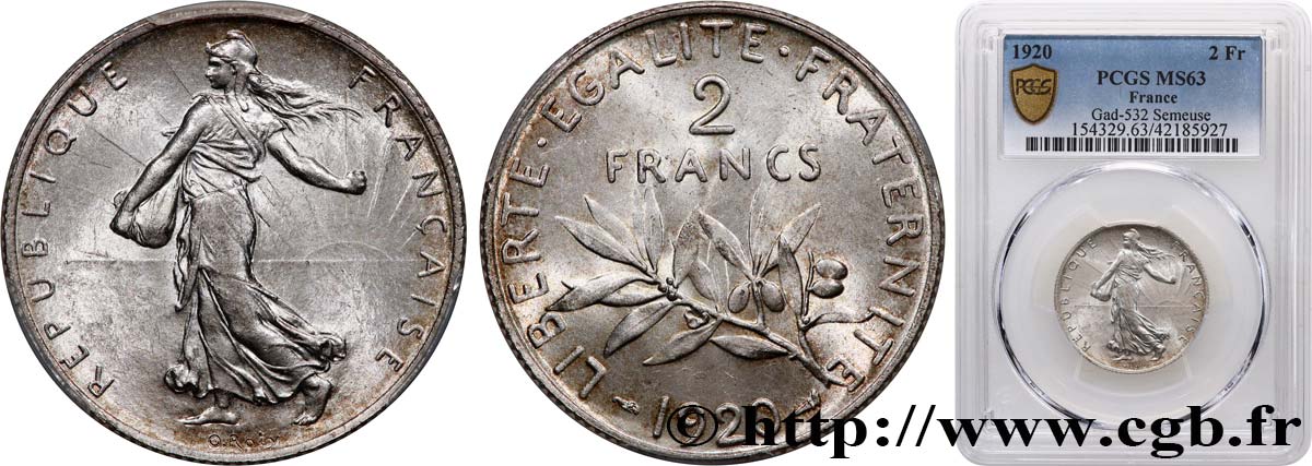 2 francs Semeuse 1920  F.266/22 MS63 PCGS