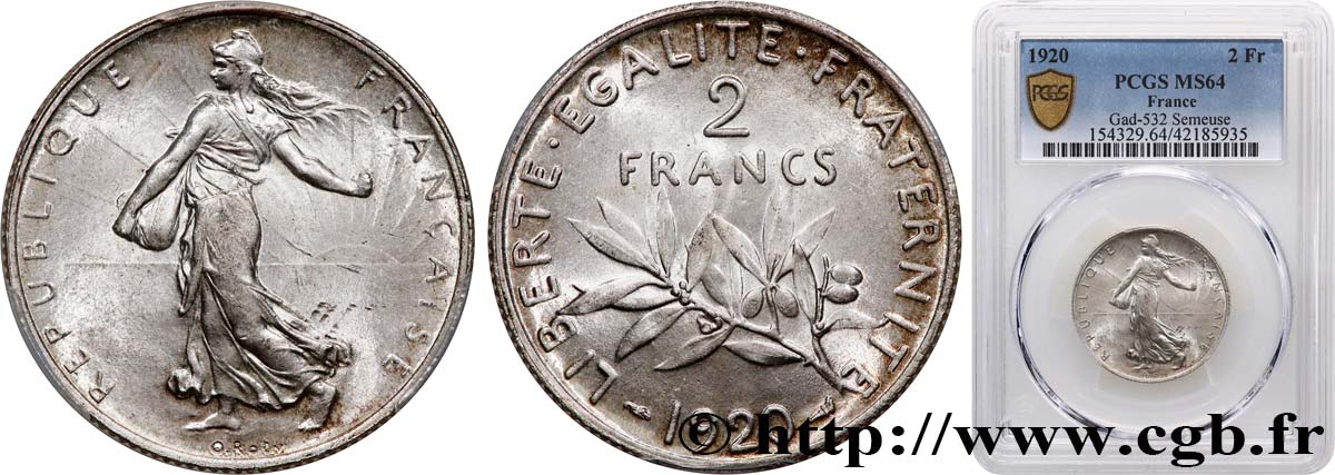 2 francs Semeuse 1920  F.266/22 SPL64 PCGS