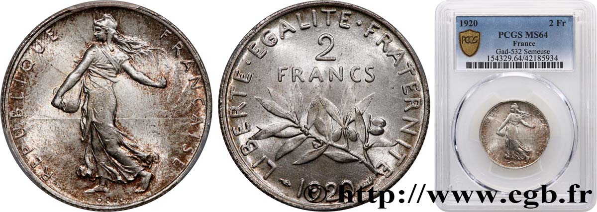 2 francs Semeuse 1920  F.266/22 MS64 PCGS