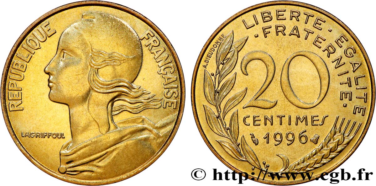 20 centimes Marianne, BU (Brillant Universel) 1996 Pessac F.156/40 MS 