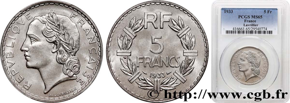 5 francs Lavrillier, nickel 1933  F.336/2 MS65 PCGS