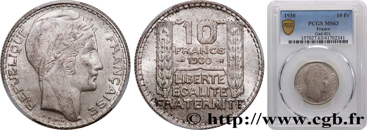 10 francs Turin 1930  F.360/3 SPL63 PCGS