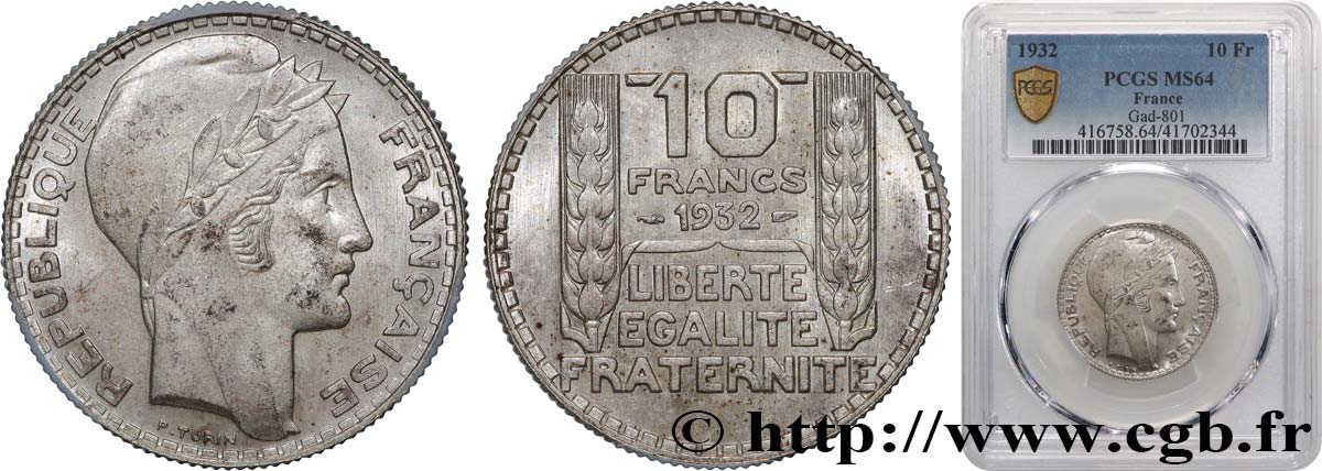 10 francs Turin 1932  F.360/5 MS64 PCGS
