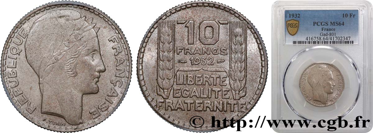 10 francs Turin 1932  F.360/5 SPL64 PCGS