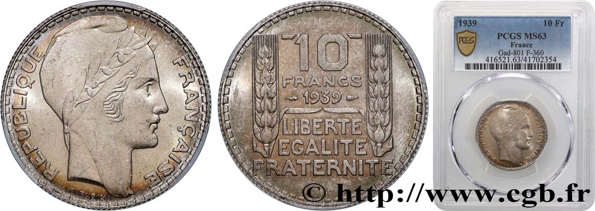 10 francs Turin 1939  F.360/10 SC63 PCGS