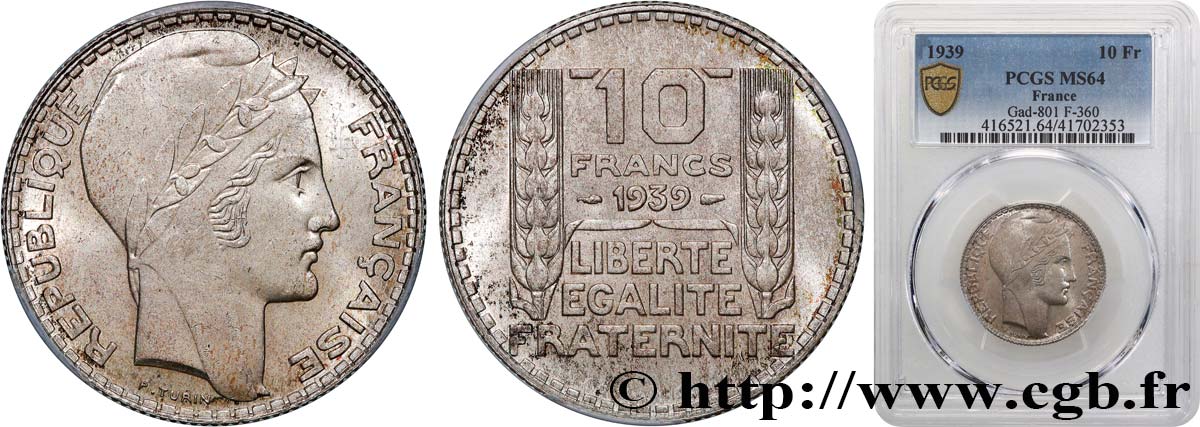 10 francs Turin 1939  F.360/10 SC64 PCGS