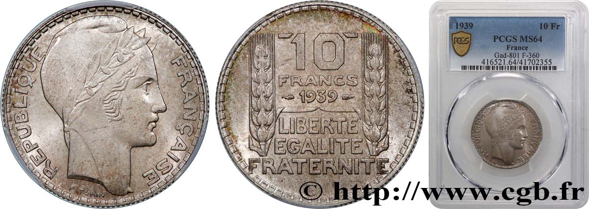 10 francs Turin 1939  F.360/10 SC64 PCGS