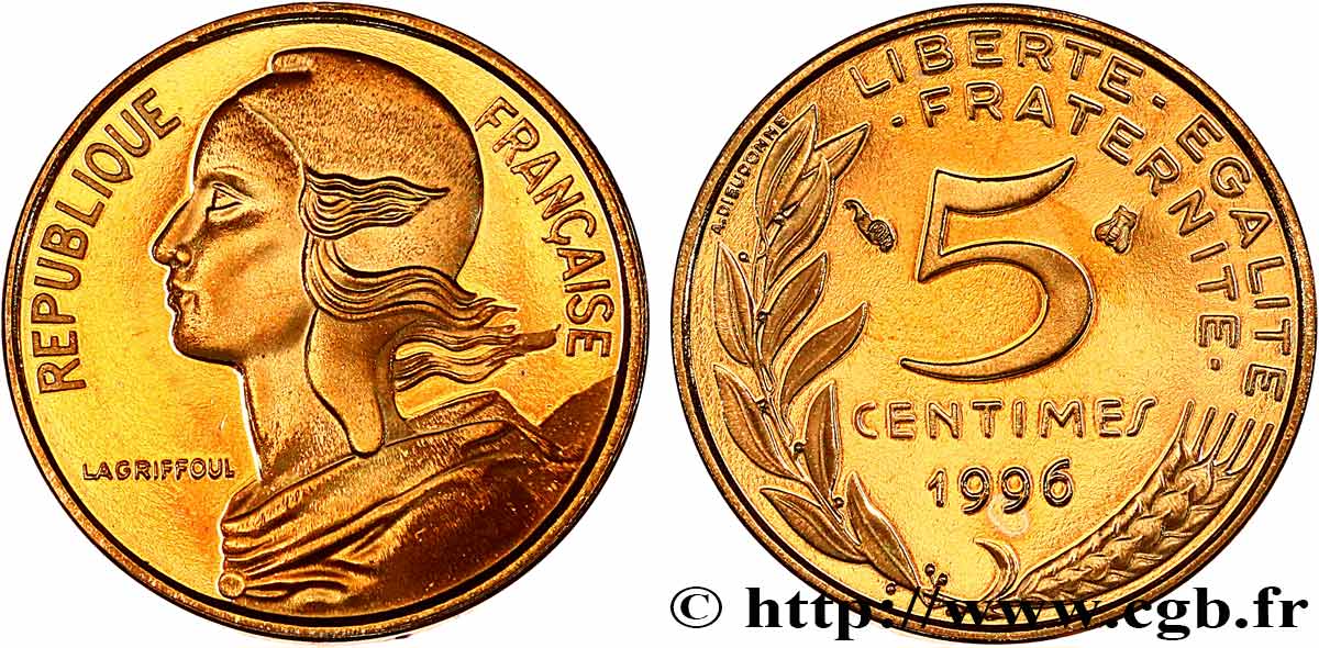 5 centimes Marianne, BE (Belle Épreuve), 4 plis 1996 Pessac F.125/39 var. FDC 
