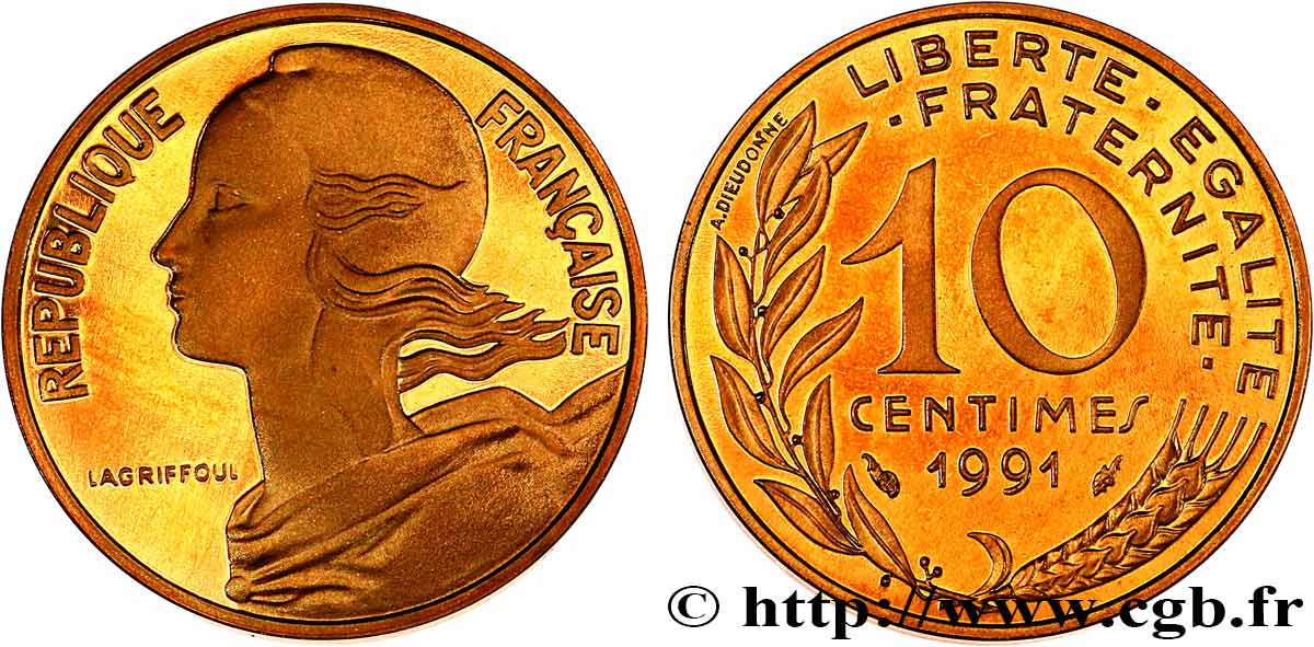 10 centimes Marianne, BE (Belle Épreuve) 1991 Pessac F.144/31 var. MS 