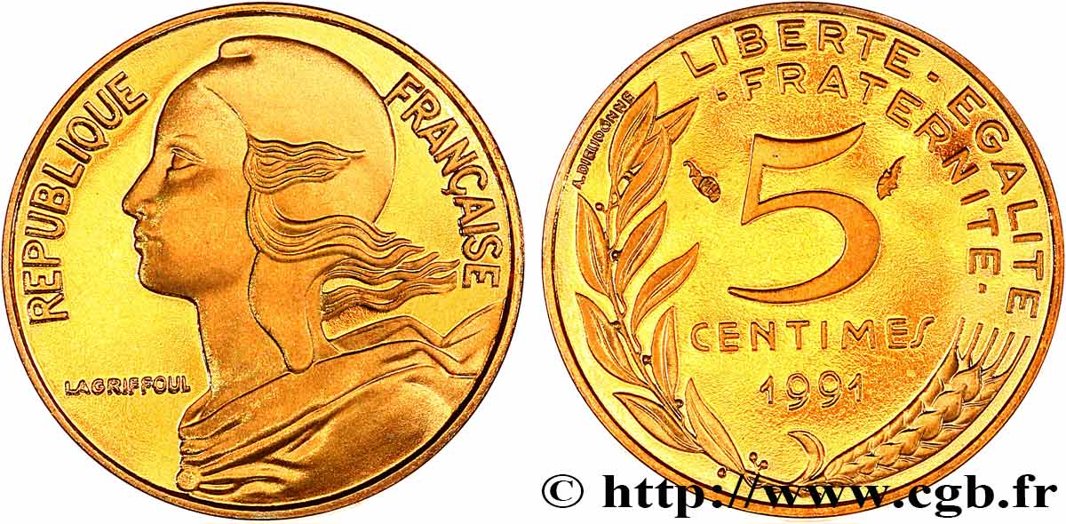 5 centimes Marianne, BE (Belle Épreuve) 1991 Pessac F.125/27 var. FDC 