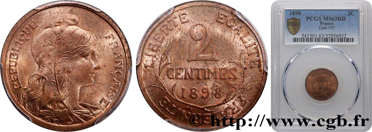 2 centimes Daniel-Dupuis 1898  F.110/1 SPL63 PCGS