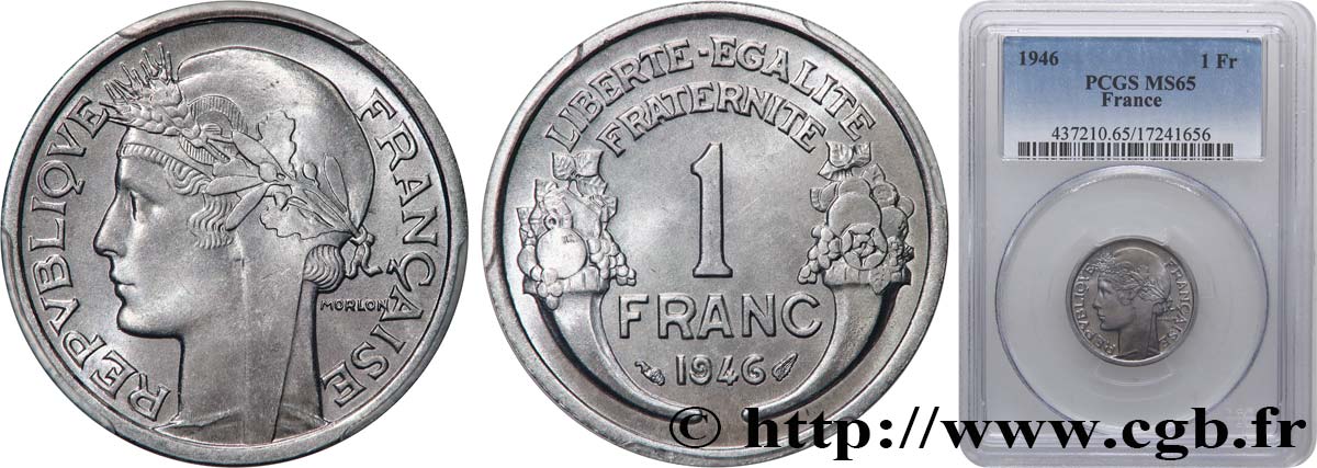 1 franc Morlon, légère 1946  F.221/9 ST65 PCGS
