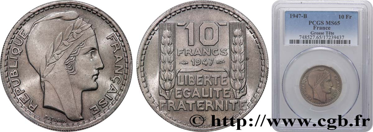 10 francs Turin, grosse tête 1947 Beaumont-Le-Roger F.361A/5 FDC65 PCGS