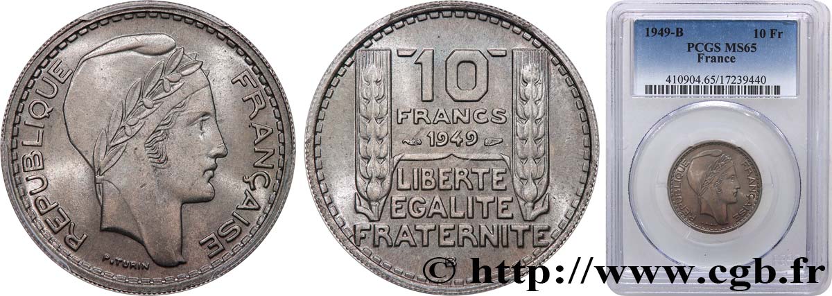 10 francs Turin, petite tête 1949 Beaumont-Le-Roger F.362/7 ST65 PCGS