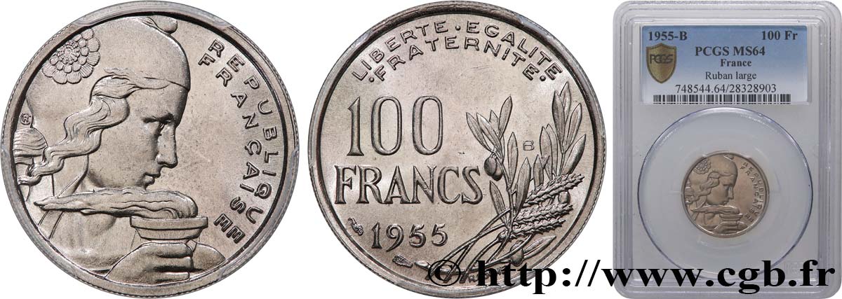 100 francs Cochet 1955 Beaumont-le-Roger F.450/7 SPL64 PCGS