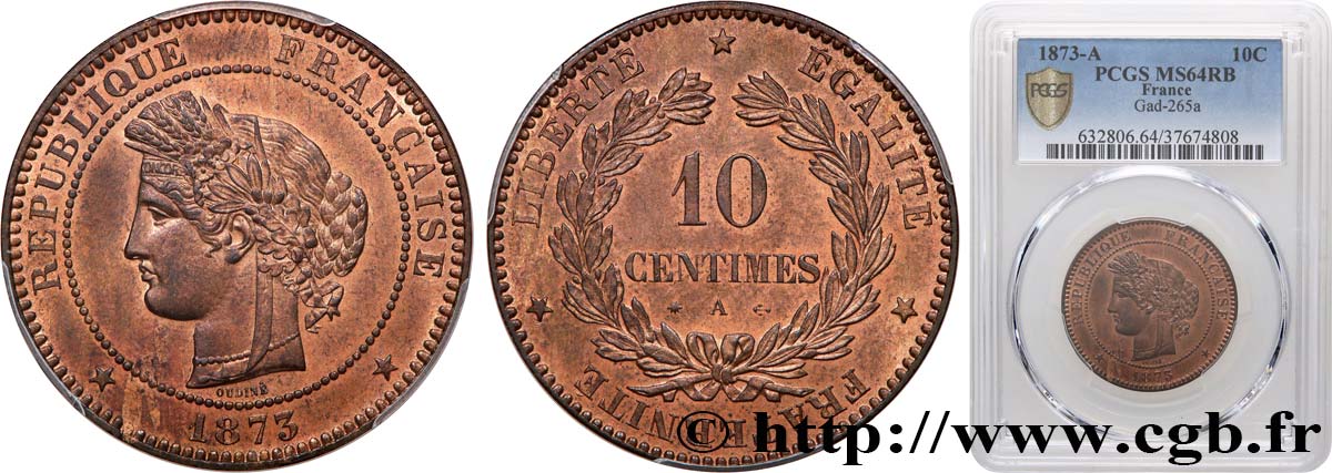 10 centimes Cérès 1873 Paris F.135/10 SC64 PCGS