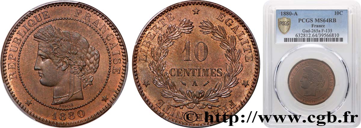 10 centimes Cérès 1880 Paris F.135/24 MS64 PCGS