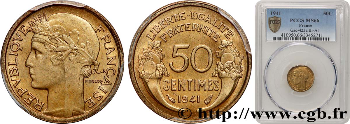 50 centimes Morlon 1941  F.192/18 FDC66 PCGS