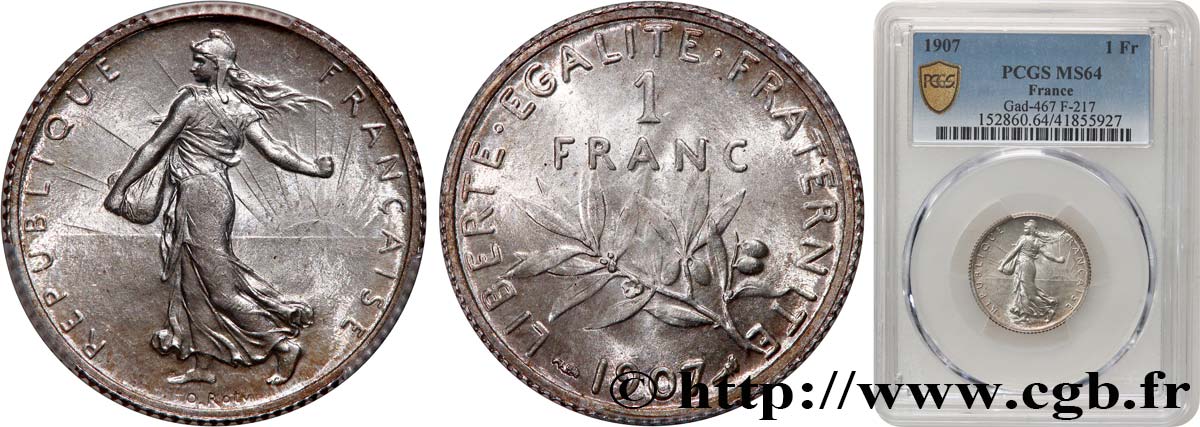 1 franc Semeuse 1907  F.217/12 SC64 PCGS