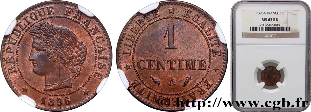 1 centime Cérès 1896 Paris F.104/23 MS63 NGC