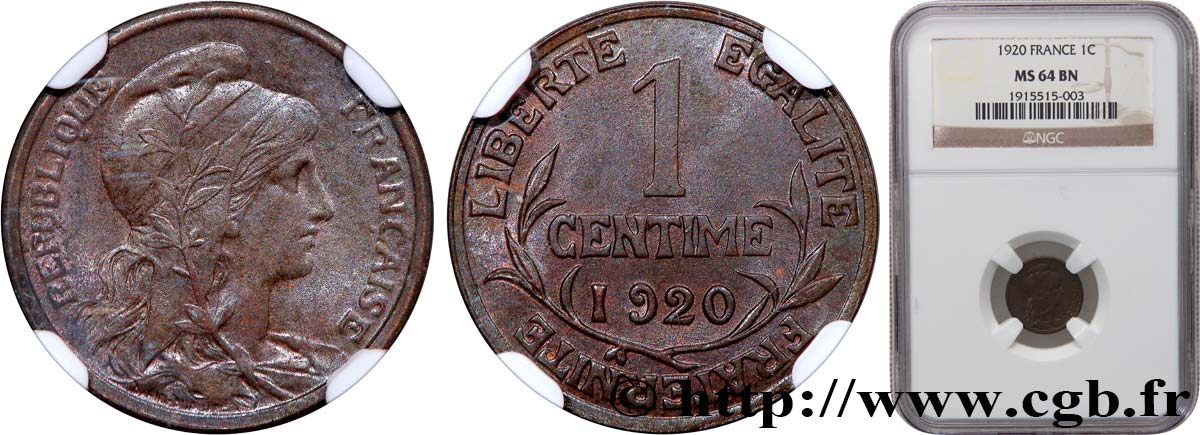 1 centime Daniel-Dupuis 1920  F.105/19 MS64 NGC