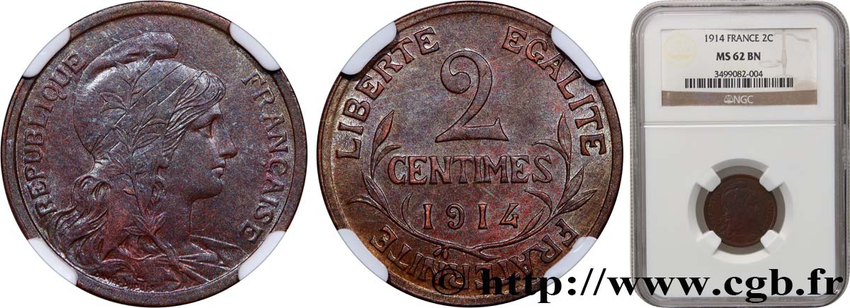 2 centimes Daniel-Dupuis 1914 Paris F.110/17 MS62 NGC