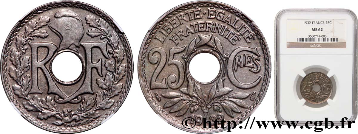 25 centimes Lindauer 1932  F.171/16 MS62 NGC
