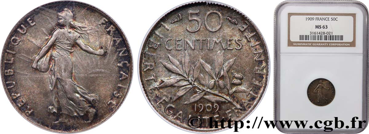50 centimes Semeuse 1909  F.190/16 fST63 NGC