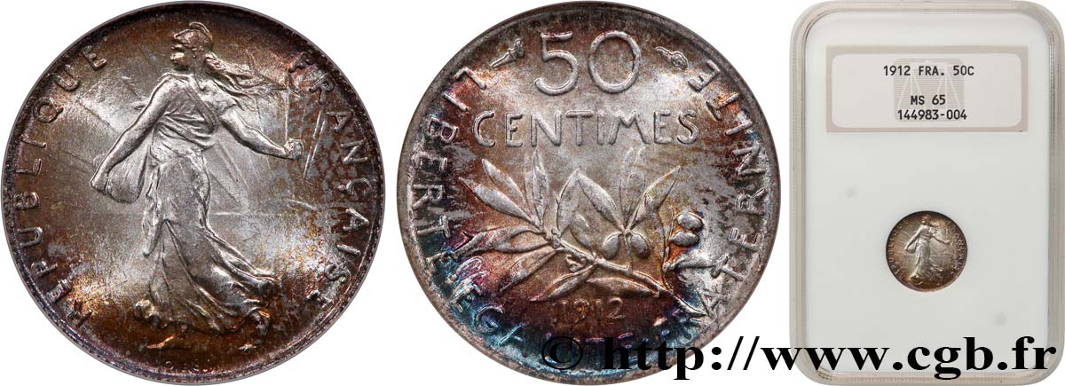 50 centimes Semeuse 1912 Paris F.190/19 MS65 NGC