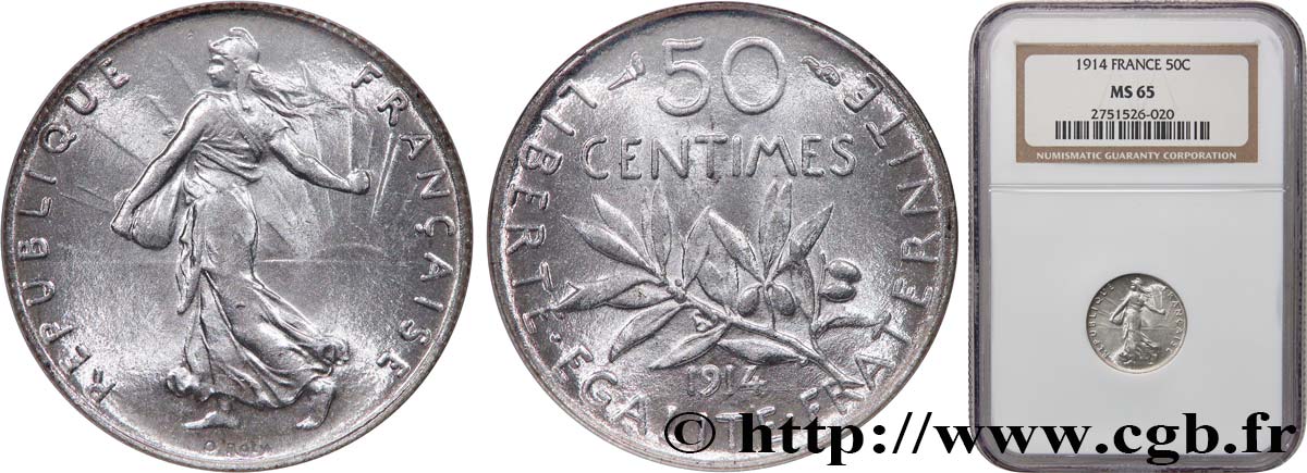 50 centimes Semeuse 1914 Paris F.190/21 FDC65 NGC