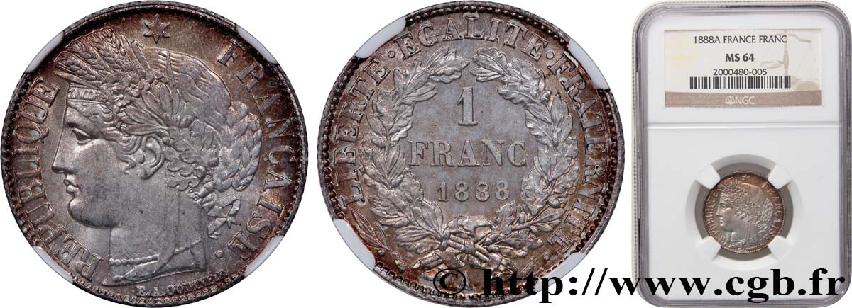 1 franc Cérès, IIIe République 1888 Paris F.216/10 SC64 NGC