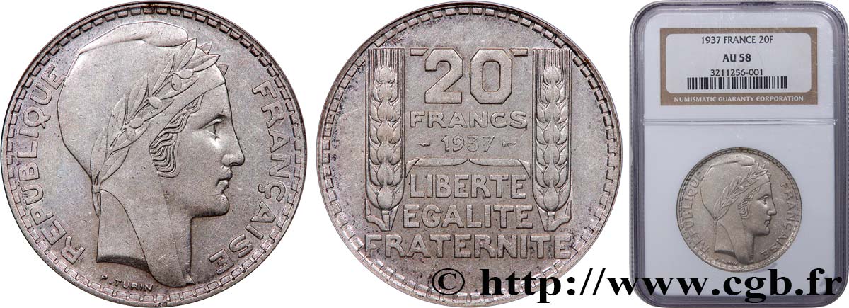 20 francs Turin 1937  F.400/8 EBC58 NGC