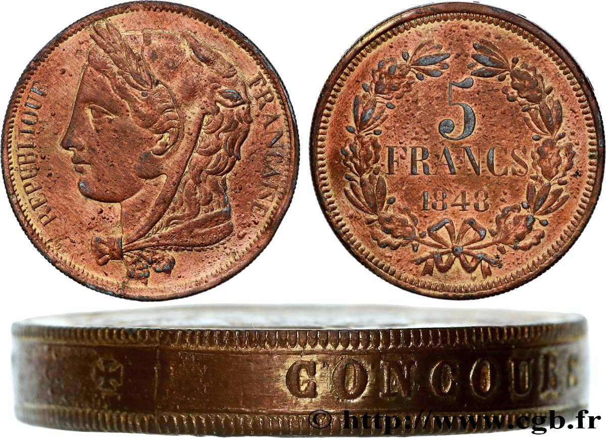 Concours de 5 francs, piéfort de Gayrard 1848 Paris VG.3074 var. SUP 