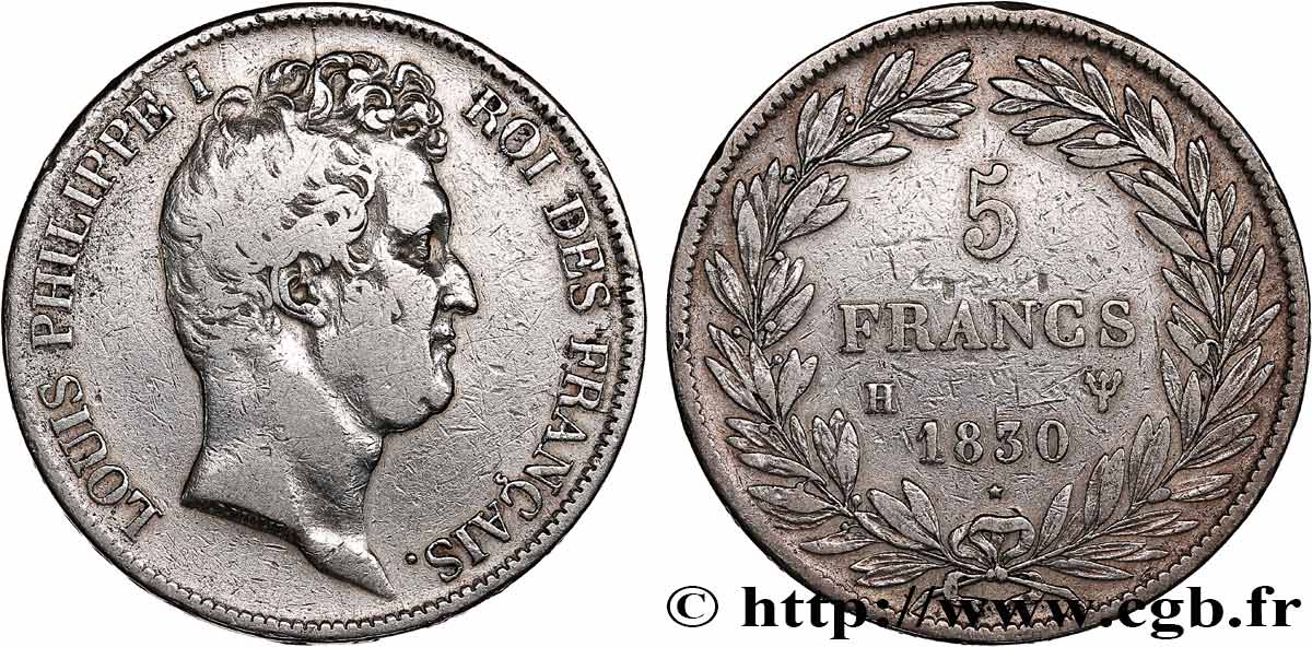 5 francs type Tiolier avec le I, tranche en creux 1830 La Rochelle F.315/5 S 
