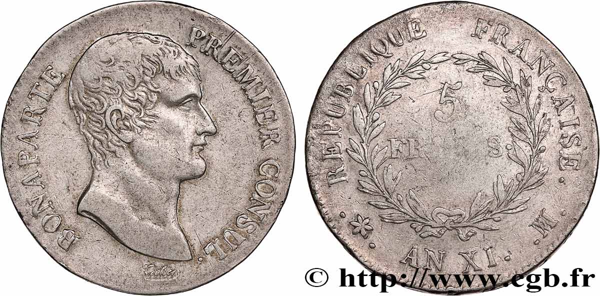 5 francs Bonaparte Premier Consul 1803 Marseille F.301/6 BC+ 