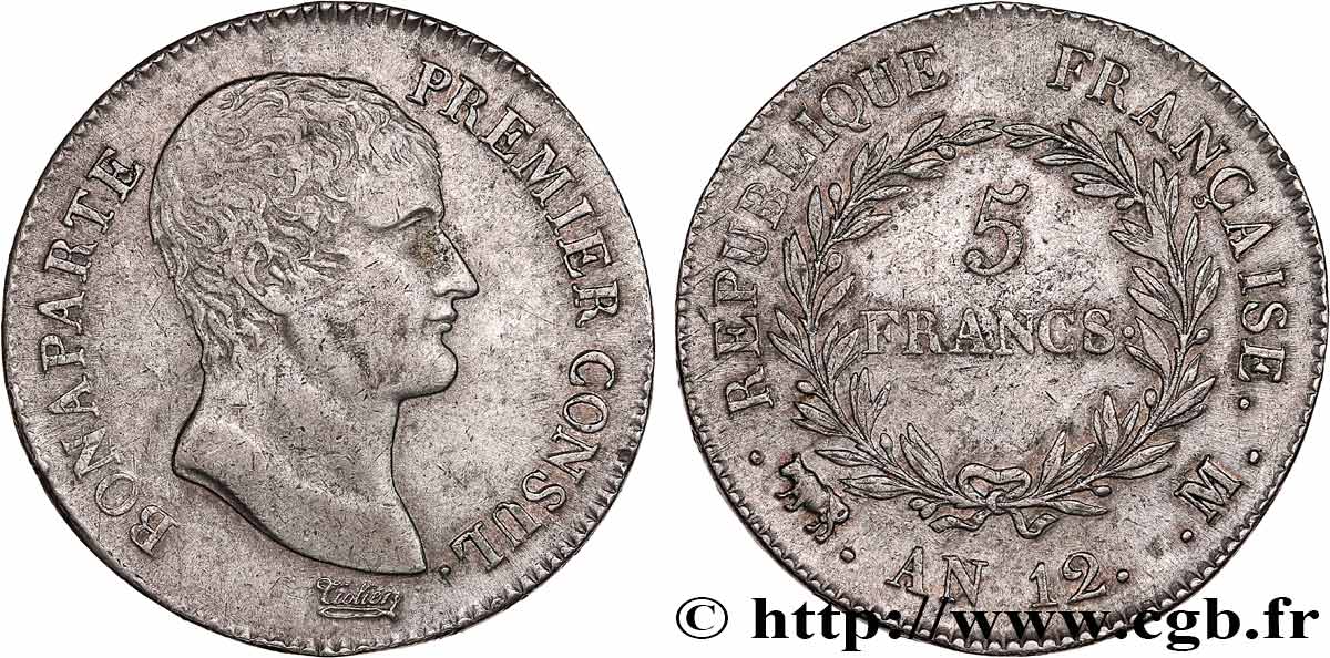 5 francs Bonaparte Premier Consul 1804 Toulouse F.301/20 MBC50 