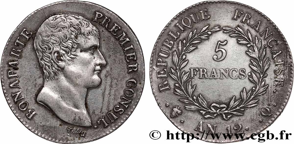 5 francs Bonaparte Premier Consul 1804 Perpignan F.301/23 TTB 
