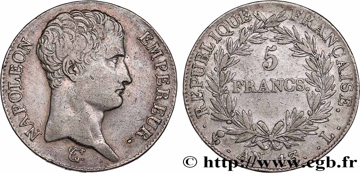5 francs Napoléon Empereur, Calendrier révolutionnaire 1805 Bayonne F.303/12 MBC40 
