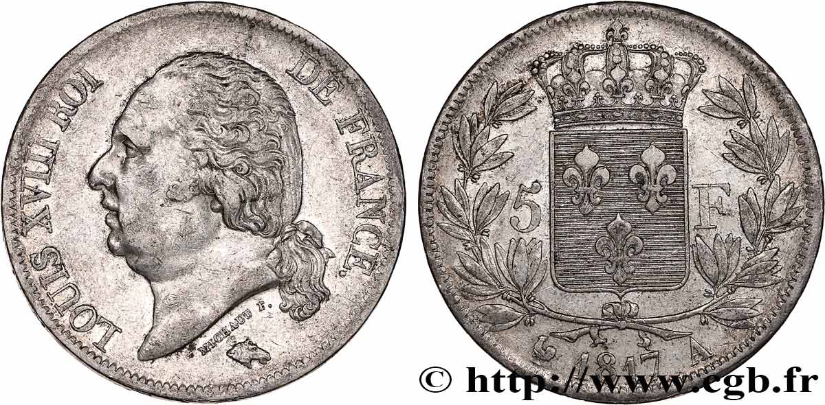 5 francs Louis XVIII, tête nue 1817  Paris F.309/14 XF45 